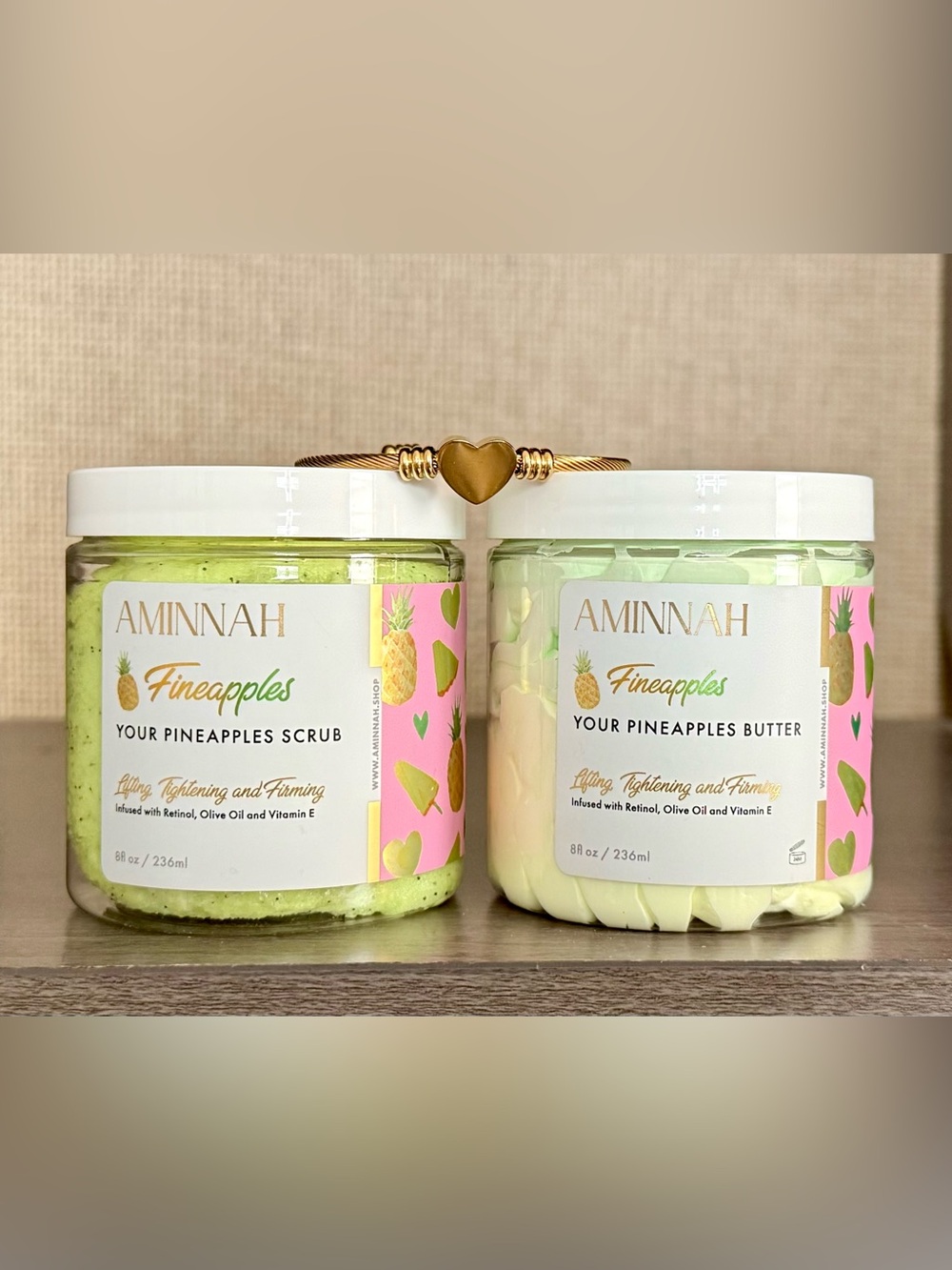 $148 Gold Filled Heart Cable Bracelet & Aminnah Pineapples Scrub & Butter